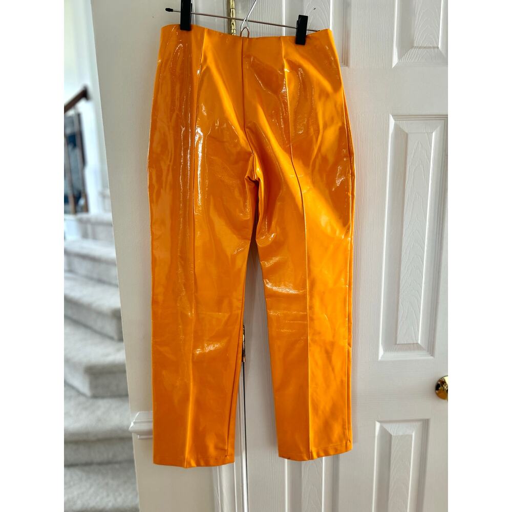 The Ragged Priest Orange Faux Patent Leather Straight Leg Pants - Picture 3 of 11